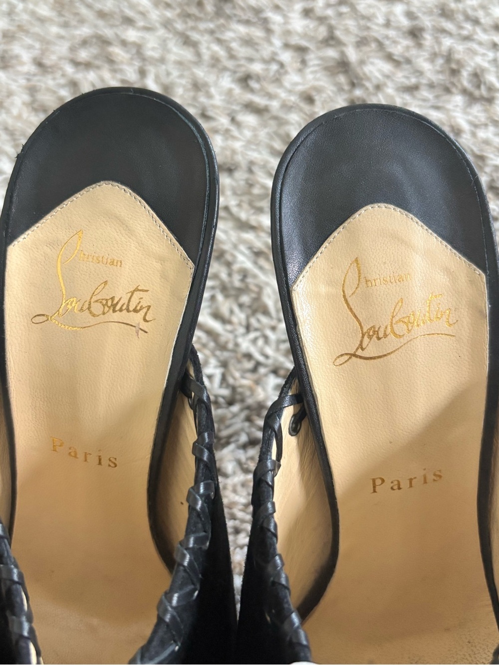 Christian Louboutin Black Suede Open-Toe Grommet Mules - Picture 6 of 6
